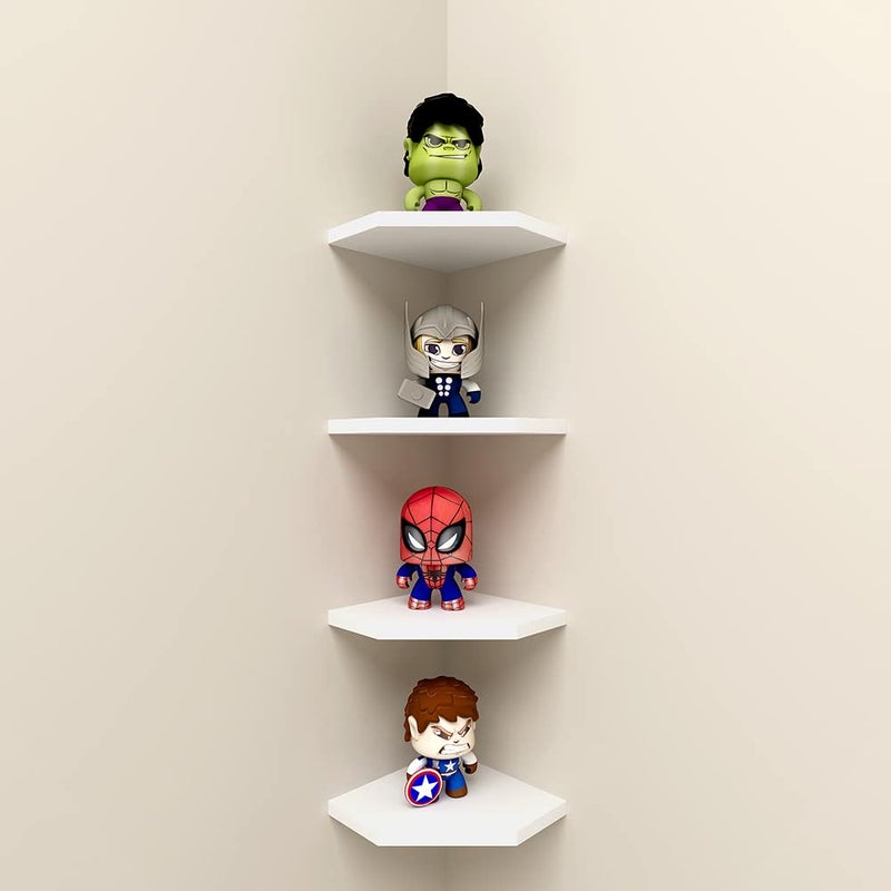 WELLAND 7-Inch Floating Corner Shelves Set of 2, Wall Mounted Storage Shelf with White Finish for Bedroom, Living Room, Bathroom, Display Shelf for Small Plant, Photo Frame, Toys and More - Image 3